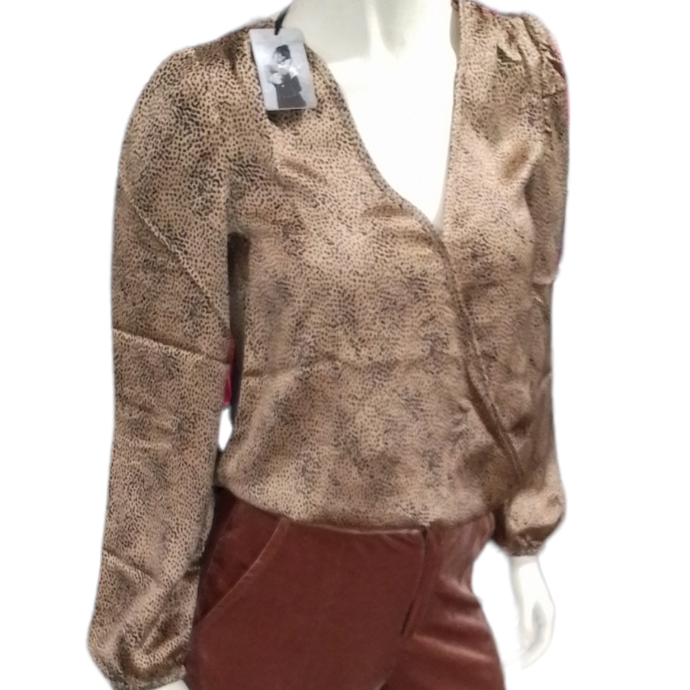 NEW Sincerely Jules Animal Print Cross Wrap Long Sleeve Casual Blouse Shirt Top
